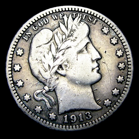 1913 Barber Quarter Silver ---- Nice Details Scratch Rare Coin ---- #UU669 Cover