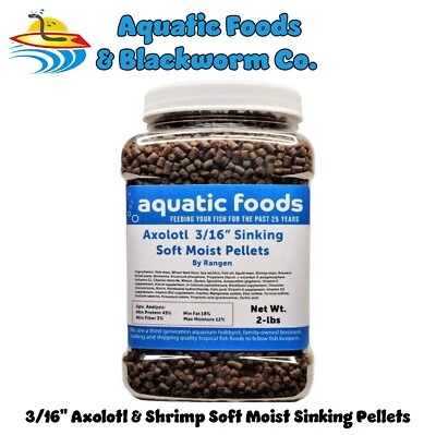 RANGEN SOFT MOIST PELLETS Axolotl 3/16" Soft Moist Sinking Pellets for Shrimp, Snails, Bottom Fish. JAR