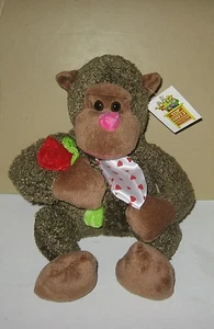 10" Amor Sentado San Valentín Cacao Bebé Gorila/Mono Peluche Sosteniendo Rosa - Imagen 1 de 1
