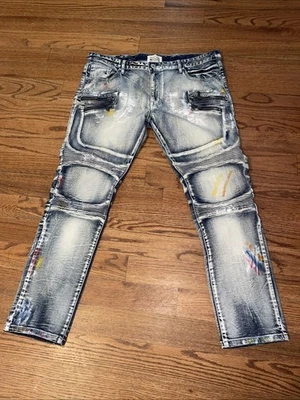 Pantalones de mezclilla Smoke Rise para hombre 42 X32 rectos motociclista ropa de calle patín aplastados usados en excelente estado Foto 1 de 4