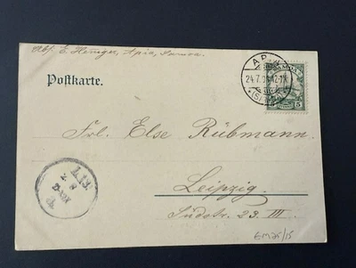 1904 Usado Cascada de Samoa Alemana B/N Postal de Apia a Leipzig Foto 1 de 2