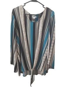 Top túnica Est 1946 elástico lazo delantero manga 3/4 negro tostado verde para mujer 26/28 W - Imagen 1 de 12