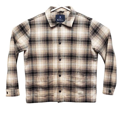 Chaqueta a presión Ben Sherman Shacket para hombre grande de franela pesada bolsillos a cuadros Foto 1 de 4