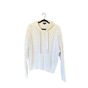J.Crew XL White Cable Knit Hoodie Sweater Re-Imagined Women's - Picture 1 of 7