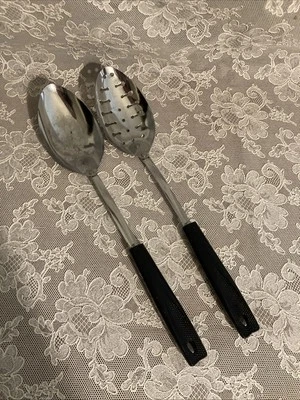 Set Of 2 Vintage Ekco Chrome Plated Cooking Spoons Serving Basting - Image 1 of 4