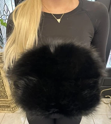 复古黑色狐狸毛皮手松饼暖手带腕带和内置钱包 阅读 — 第 1/4 张图片