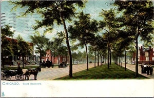 Postal de Grand Boulevard escena callejera Chicago, Illinois IL c1908 - Imagen 1 de 2