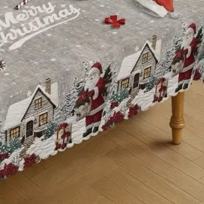 Christmas Long Tablecloth 58"x78" Rectangle Santa Cottage Snowy Winter Gifts NEW - Image 1 of 4