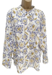 Seasalt Larissa Shirt Size 18 Blue Mustard Long Sleeve Collared Organic Cotton - Picture 1 of 10