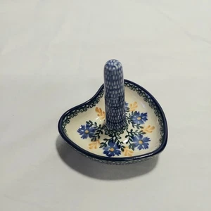 Pottery Ring Holder ~ Ceramika Artystyczna ~ Heart Shape Hand Made In Poland - Picture 1 of 4