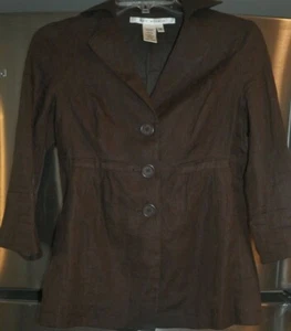 Max Studio Brown Button Linen Jacket 3/4 Sleeve Womens XS - Picture 1 of 4