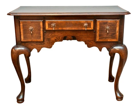 19th Century English Walnut Queen Anne Lowboy With Banded Satinwood Inlay Cover