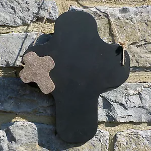 Chalk Blackboard Cross Rounded Shape for Memos Notes & Home Decor Christian - Picture 1 of 1