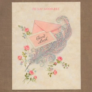 Nice Vintage 1960s GOOD-BYE & GOOD LUCK Card, Feather by American Greetings +✉ - Picture 1 of 6