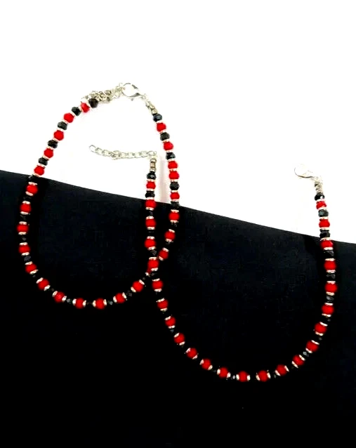 Tobillera, Cuentas Tobillo Joyería Mal de Ojo Negro Cuentas Plata Tobillera Brazalete - 2 Piezas Foto 1 de 3
