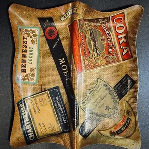 Vintage Tray High End Liquor Labels on Burlap Burlap Barware 50's-60's - Picture 1 of 18