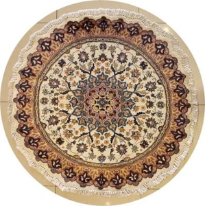 Rugstc 4x4 Pak Persiann Ivory Area Rug, Hand-Knotted,Floral with Silk/Wool Pile - Picture 1 of 5