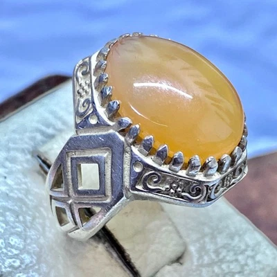 Anillo de plata de ley 925 para hombre yemení yaman joya naranja ágata aqeeq anillo de plata Foto 1 de 4