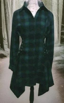  Camisa Escarlata Oscuridad Gótica a Cuadros Vestido Con Cordones Pañuelo Dobladillo S Punk Foto 1 de 4