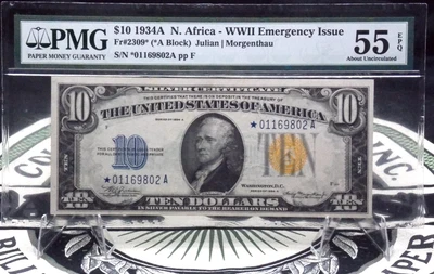 1934A $10 WWII Emergency *N. AFRICA* Silver Certificate Fr#2309⭐ PMG AU55 EPQ - Image 1 of 4