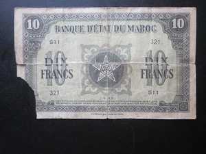 1943 Morocco 10 Francs Banknote WWII WW2 Note - Picture 1 of 2
