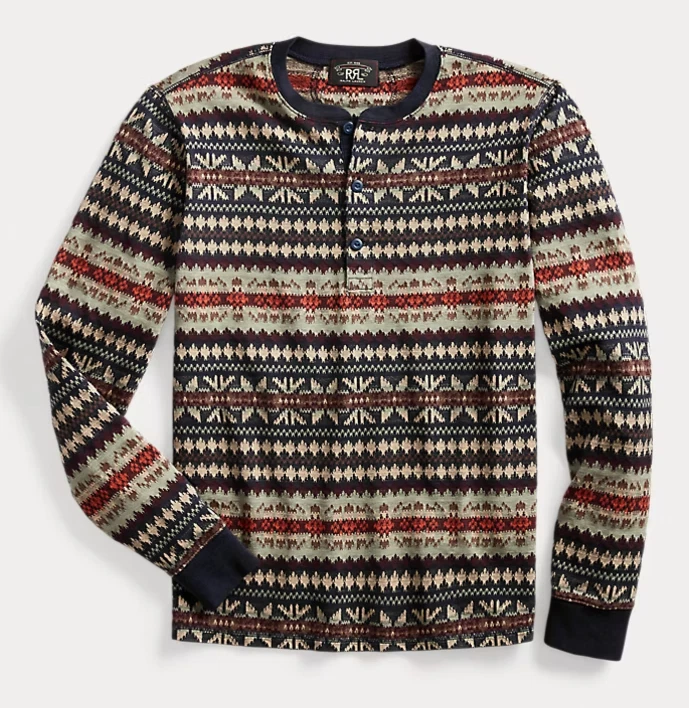 RRL Ralph Lauren Fair Isle Jacquard-Tejido Algodón Jersey Henley Camisa-HOMBRE-XXL Foto 1 de 1