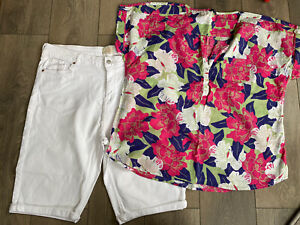 ladies f&f white shorts and pretty m&co top outfit size 20