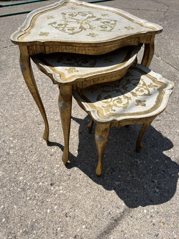 Vintage Florentine Italian Wood Nesting Tables Gold Hollywood Regency Style Cover