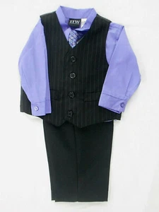 Infant Boys TFW $44 Black Pin Striped 4PC. Vest Suit Sizes 18 Month & 24 Month - Bild 1 von 8