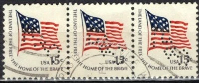 Perfins USA 1975, Sc1596 3x 15c Fort McHenry Flag. Used B&O - Image 1 of 3