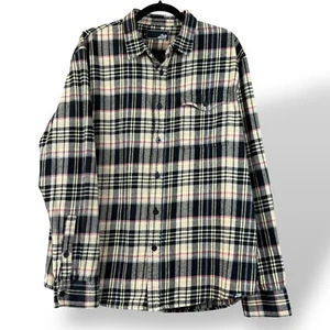 LOST Flannel Shirt Mens Sz L Black/Beige Plaid Long-Sleeve Button-Up - Picture 1 of 10