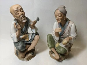 2 Estatuillas Bisque Vintage de Campesinos Japoneses - Hombre y Mujer - Imagen 1 de 5