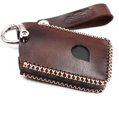 Brown Leather for Volvo XC90 XC60 S60 S90 V90 XC40 4 Buttons Key Case Fob Cover Foto 1 de 4