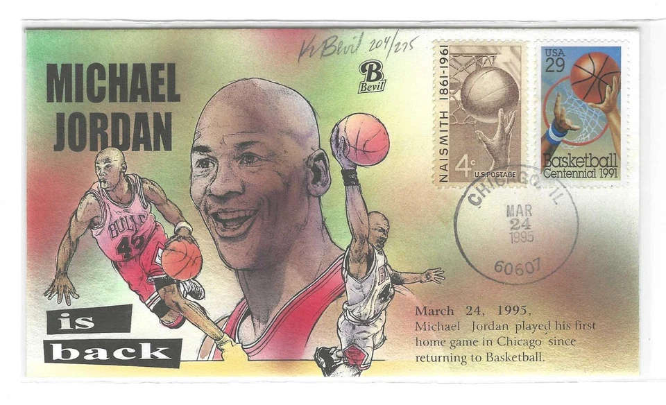 US 1995 MICHAEL JORDAN HAND COLDRED CACHET SIGNED BY THE ARTIST "KENDAL BEVIL" - Image 1 of 2