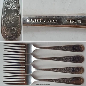 4 S. Kirk & Son Sterling Silver OLD MARYLAND ENGRAVED 7⅜" Forks. H Monogram - Picture 1 of 9