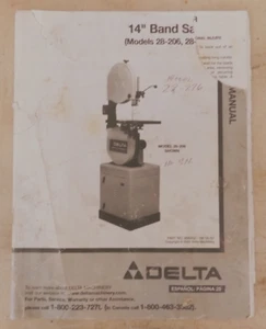 Manual de instrucciones de mantenimiento del operador Delta 28-206 28-276 sierra de cinta de 14 pulgadas - Imagen 1 de 2
