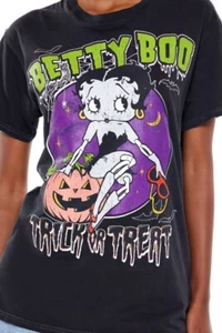 Betty Boo Boop Trick Or Treat Black Short Sleeve Cotton T shirt Unisex Size S/M - Picture 1 of 5