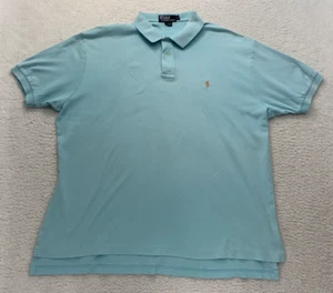 Polo Ralph Lauren Men Shirt XL Blue Orange Pony Collared Cotton Embroidered Logo - Picture 1 of 12