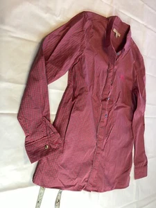 Burberry Brit Bouse M Check Plaid Shirt TP Tunic Top Half Button Pink Purple - Picture 1 of 16