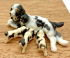 VTG miniature 3"L Spaniel mama dog & 3- 1"L puppies dollhouse/diorama/shadow box