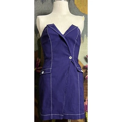 Anthropologie Strapless Linen Blue Mini Dress 8P - Image 1 of 4