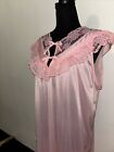 Women Lt Pink Silk Shrt Slve Nightgown with Embroidery Lace Floral Sz 2XL Long
