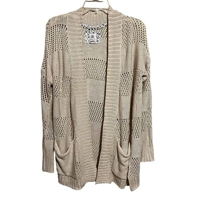 Element Skateboarding Long Cardigan Sweater Size Large Striped Beige Crochet - Image 1 of 4