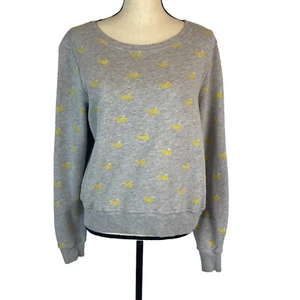 Wildfox Gray Yellow Whale Jumper  Baggy Long Sleeve Pullover Sweatshirt Womens M - Picture 1 of 11