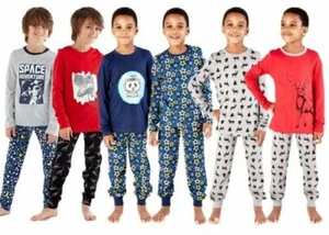 Jungen Kinder Lang Baumwolljersey Schlaf Pyjama Nachtwäsche Schlafanzug - Bild 1 von 12