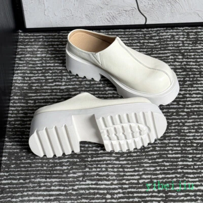 Men's Real Leather Slingbacks Dress Slippers Round Toe Mid Heel Platform Slides - Image 1 of 4