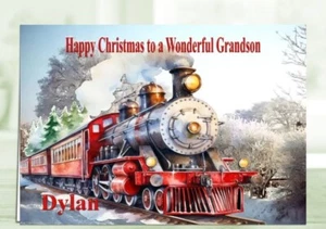 Personalised Christmas Card Steam Train HUsband Partner Brother Dad Nephew - Picture 1 of 2