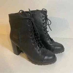 Report Alanna Lace Up Black Leather Heeled Boots Inner Zipper Size 9 - Picture 1 of 11