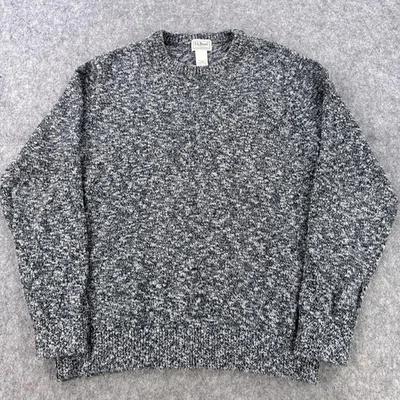 Suéter LL Bean Para Hombres Gris Medio Negro Algodón jaspeado Cuello Redondo Tejido Pullover Foto 1 de 4