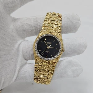 Gruen Diamond Watch Precision Men’s Quartz Watch Gold Tone Nugget Band Vintage - Picture 1 of 8